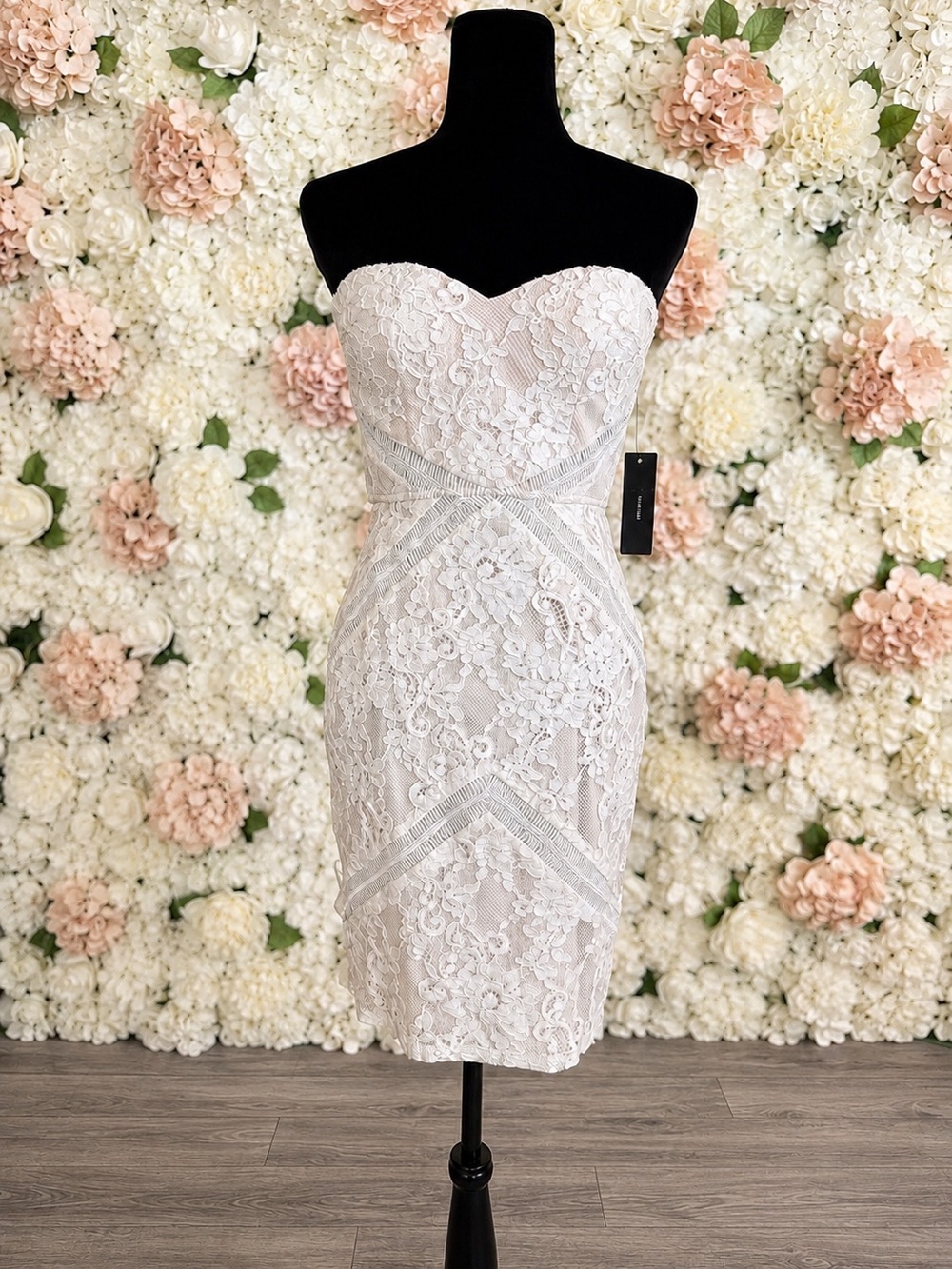 Lulu's Strapless Lace Sheath Dress in Ivory